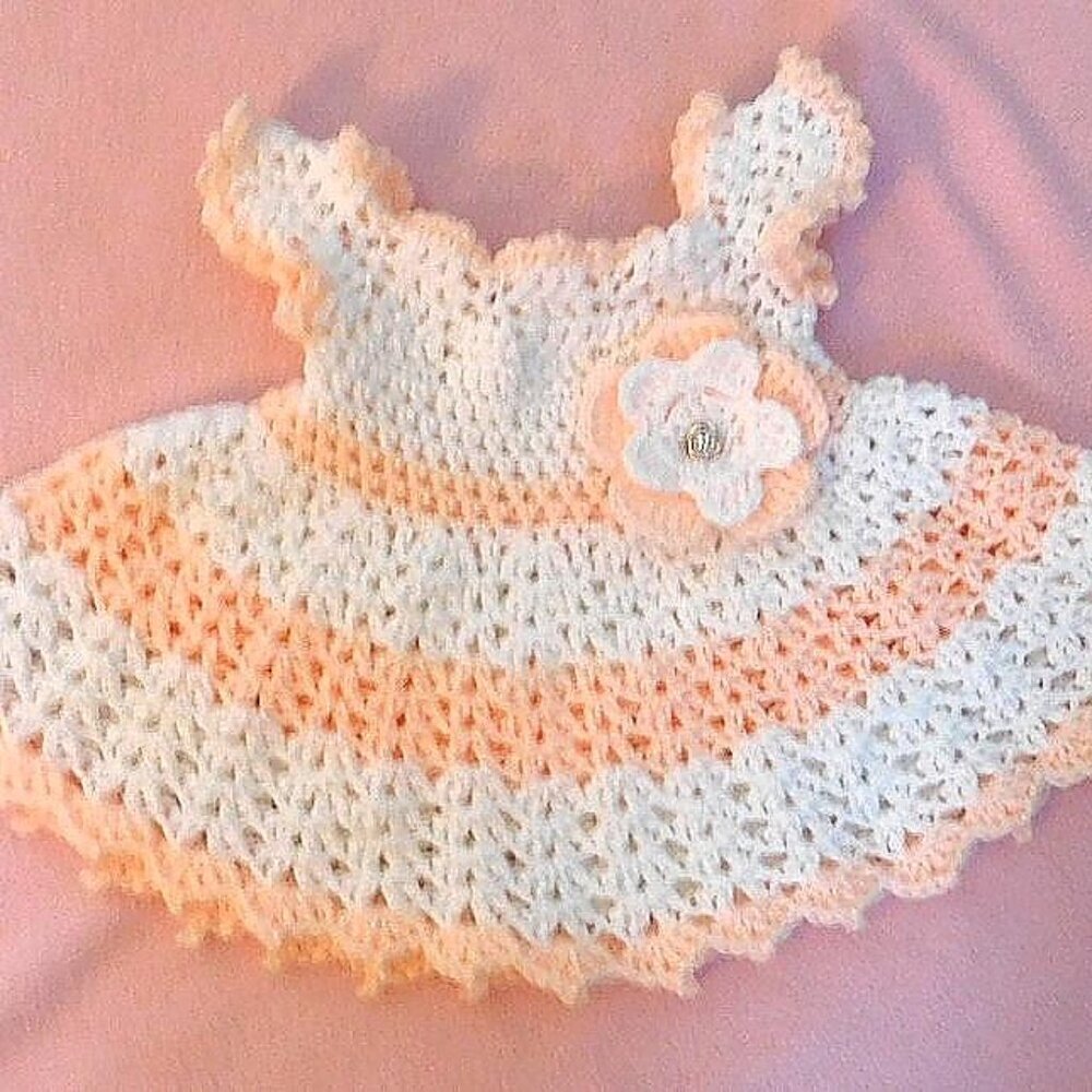 Crochet Baby Dress Handmade, Fits 0-3 Month, Baby Shower Gift, Flower Dress - Picture 8 of 9